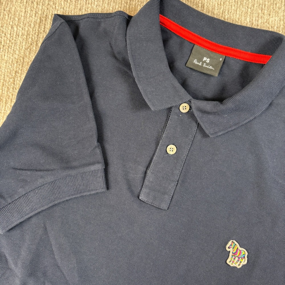 Paul Smith Dark Navy Cotton-Piqué Zebra Logo Polo‎ Shirt Men's Size Small EUC
